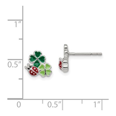 Sterling Silver Girls' Ladybug Clover Stud Earrings – view 5