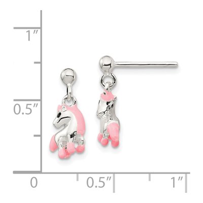 Sterling Silver Girls' Pink Black Horse Dangle Earrings – view 5