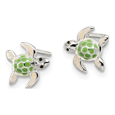 Sterling Silver Kids' Enamel Sea Turtle Stud Earrings – view 3