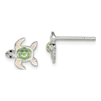 Sterling Silver Kids' Enamel Sea Turtle Stud Earrings
