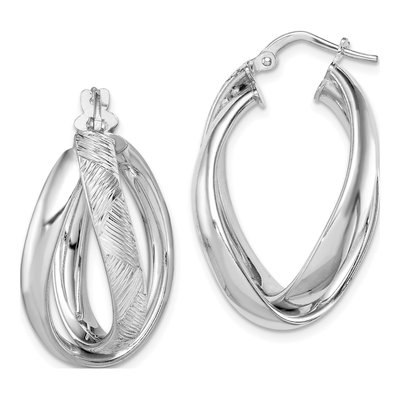 Sterling Silver 25mm Twisted Oval Hoop Earrings