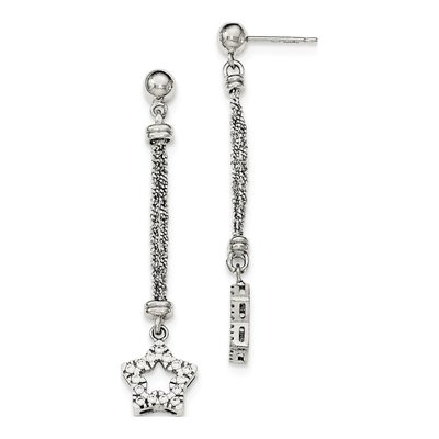 Sterling Silver CZ Star Dangle Earrings