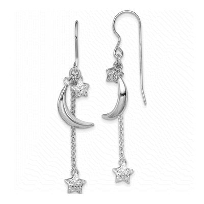 Sterling Silver Star Moon Dangle Earrings