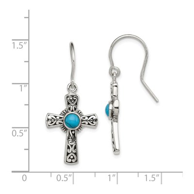 Sterling Silver Lab-Created Turquoise Cross Dangle Earrings – view 5