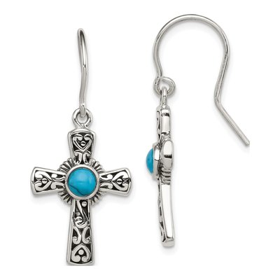 Sterling Silver Lab-Created Turquoise Cross Dangle Earrings