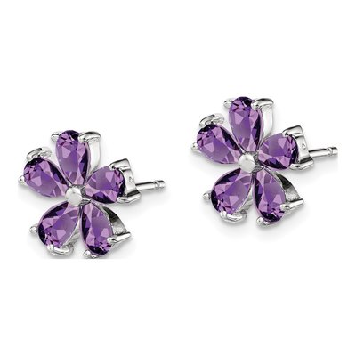 Sterling Silver Pear Amethyst Floral Stud Earrings – view 3