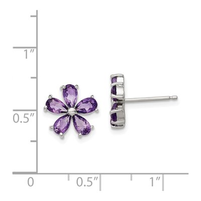 Sterling Silver Pear Amethyst Floral Stud Earrings – view 5