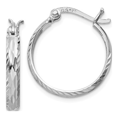 Sterling Silver 22mm Textured Round Hoop Earrings