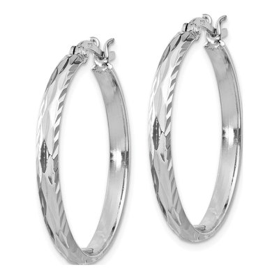 Sterling Silver 33mm Textured Round Hoop Earrings – view 3