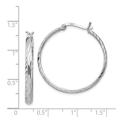 Sterling Silver 33mm Textured Round Hoop Earrings – view 5