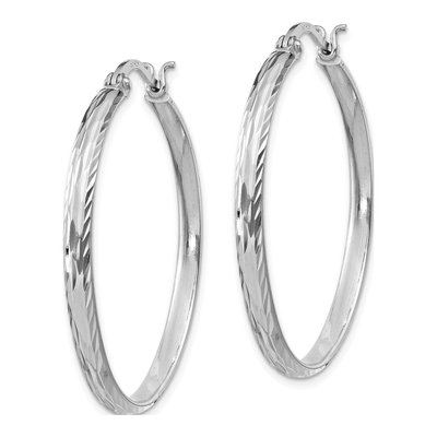 Sterling Silver 37mm Textured Round Hoop Earrings – view 3