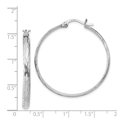 Sterling Silver 37mm Textured Round Hoop Earrings – view 5