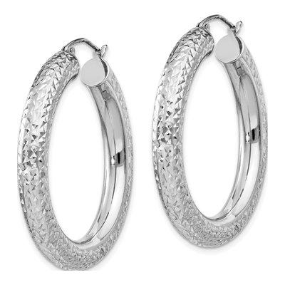Sterling Silver 35mm Diamond-Cut Hoop Earrings – view 3