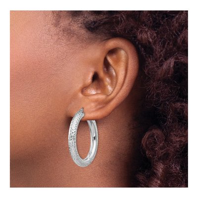 Sterling Silver 35mm Diamond-Cut Hoop Earrings – view 4