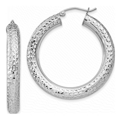 Sterling Silver 35mm Diamond-Cut Hoop Earrings