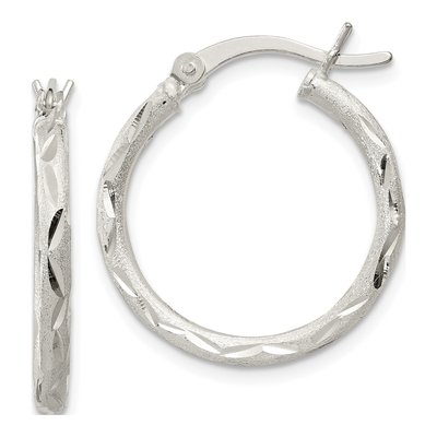 Sterling Silver 20mm Diamond-Cut Hoop Earrings