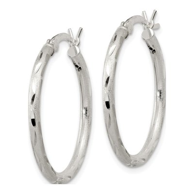 Sterling Silver 25mm Diamond-Cut Hoop Earrings – view 3