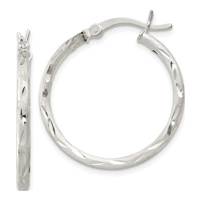 Sterling Silver 25mm Diamond-Cut Hoop Earrings