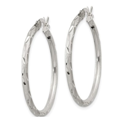 Sterling Silver 31mm Diamond-Cut Hoop Earrings – view 3