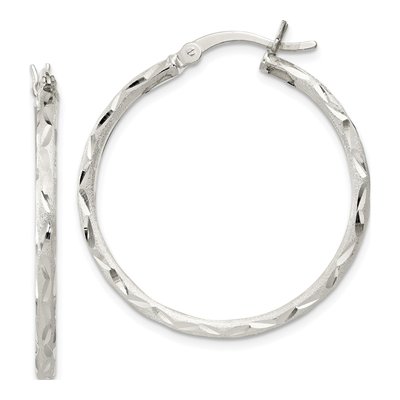 Sterling Silver 31mm Diamond-Cut Hoop Earrings