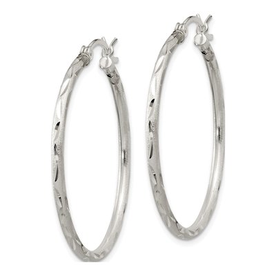 Sterling Silver 35mm Diamond-Cut Hoop Earrings – view 3