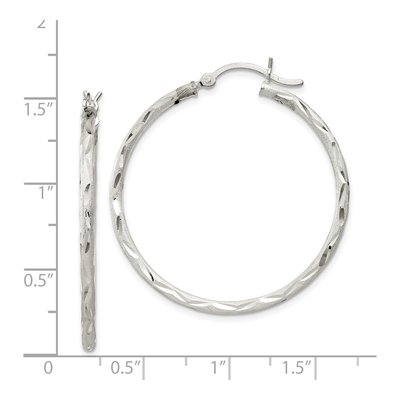 Sterling Silver 35mm Diamond-Cut Hoop Earrings – view 5
