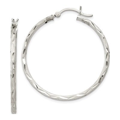 Sterling Silver 35mm Diamond-Cut Hoop Earrings