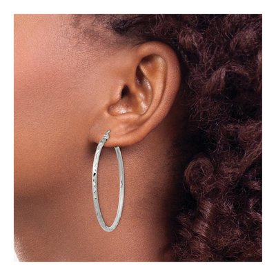Sterling Silver 40mm Diamond-Cut Hoop Earrings – view 4