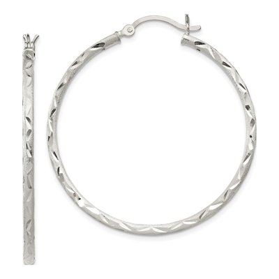 Sterling Silver 40mm Diamond-Cut Hoop Earrings