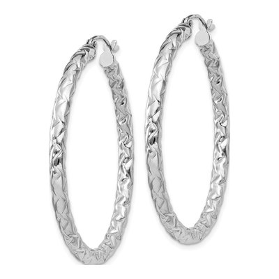 Sterling Silver 40mm Textured Hoop Earrings – view 3