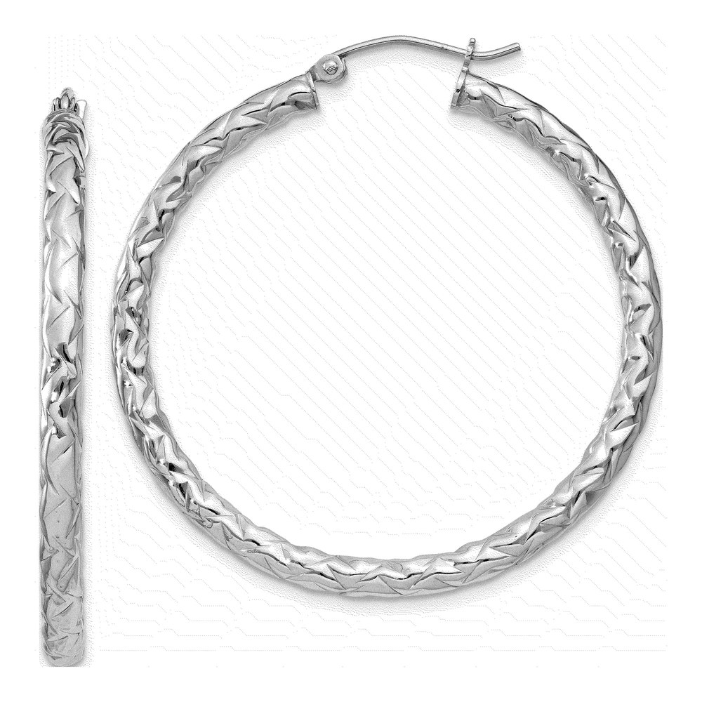 Sterling Silver 40mm Textured Hoop Earrings