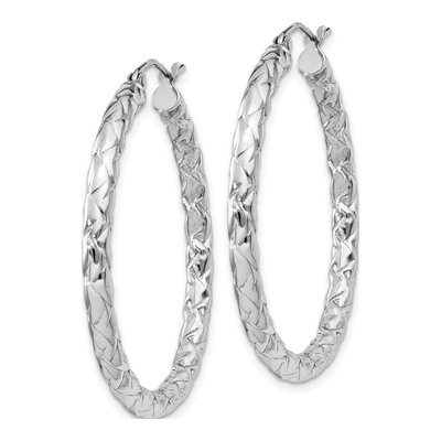 Sterling Silver 35mm Textured Hoop Earrings – view 3