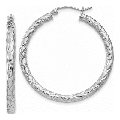 Sterling Silver 35mm Textured Hoop Earrings