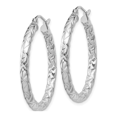 Sterling Silver 30mm Textured Hoop Earrings – view 3