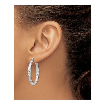 Sterling Silver 30mm Textured Hoop Earrings – view 4