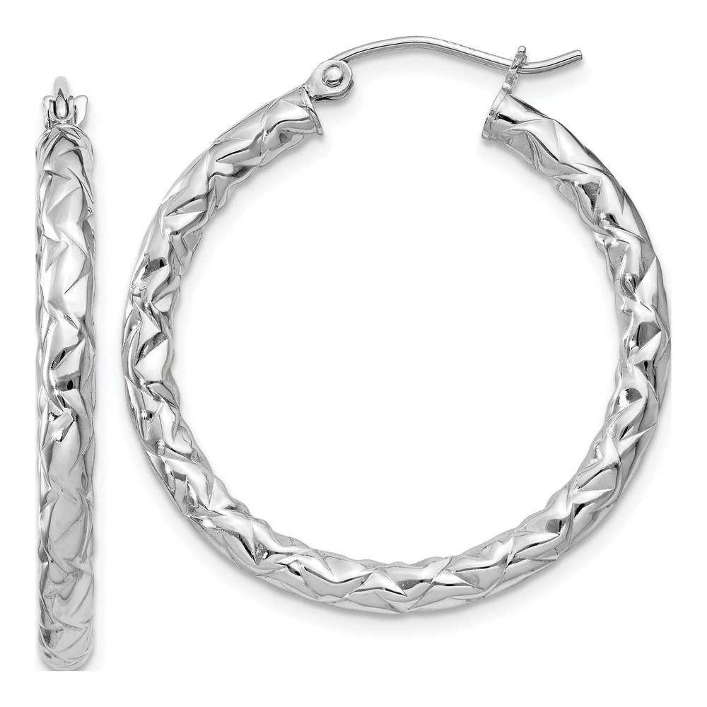 Sterling Silver 30mm Textured Hoop Earrings