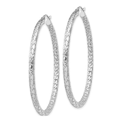 Sterling Silver 50mm Textured Hoop Earrings – view 3
