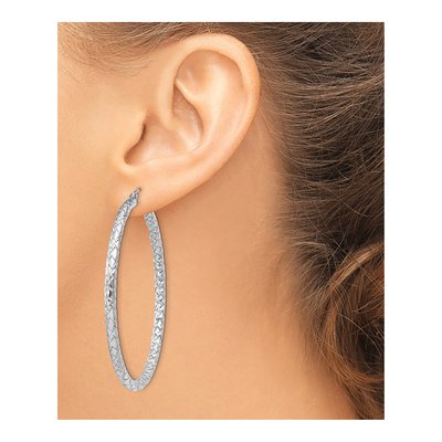 Sterling Silver 50mm Textured Hoop Earrings – view 4