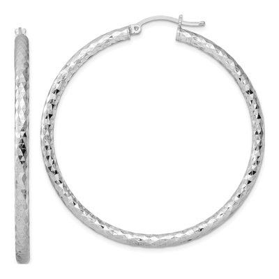 Sterling Silver 50mm Textured Hoop Earrings