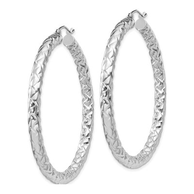 Sterling Silver 50mm Textured Hoop Earrings – view 3
