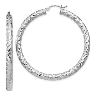 Sterling Silver 50mm Textured Hoop Earrings