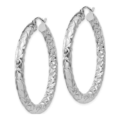 Sterling Silver 40mm Textured Hoop Earrings – view 3