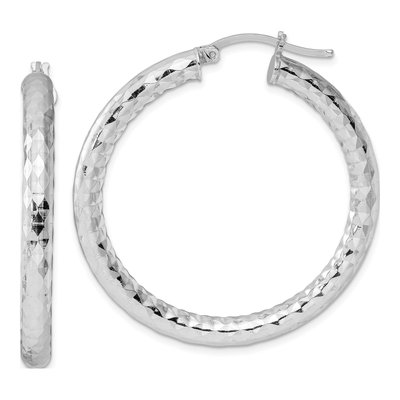 Sterling Silver 40mm Textured Hoop Earrings