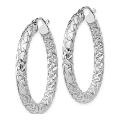 Sterling Silver 35mm Textured Hoop Earrings – view 3