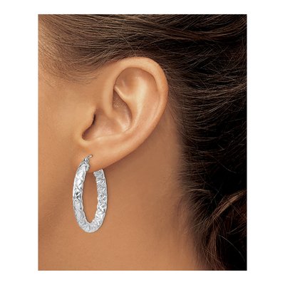 Sterling Silver Textured Hoop Earrings, 30mm – view 4