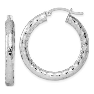 Sterling Silver 30mm Textured Hoop Earrings