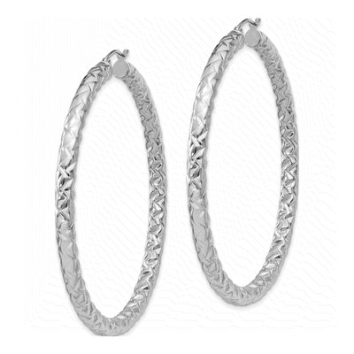 Sterling Silver 60mm Textured Hoop Earrings – view 3