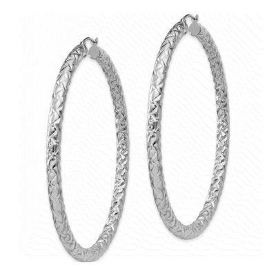 Sterling Silver 65mm Textured Hoop Earrings – view 3