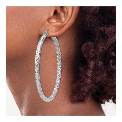 Sterling Silver 65mm Textured Hoop Earrings – view 4