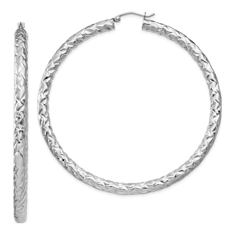 Sterling Silver 65mm Textured Hoop Earrings